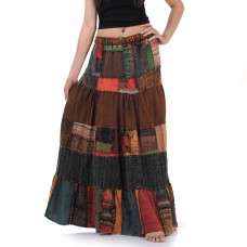 Brown Patchwork Long Skirt Bohemian Style KP351